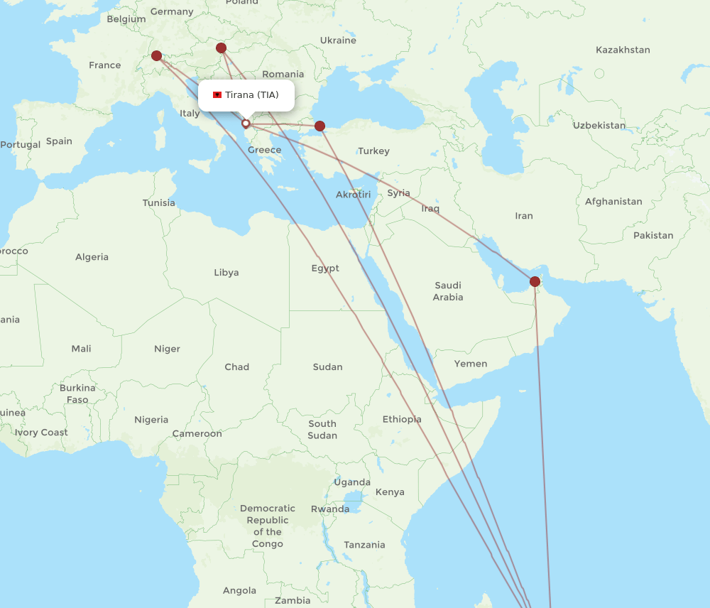 TIA to MRU flights and routes map
