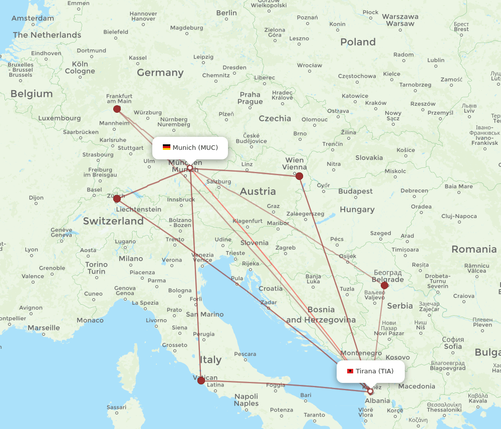 TIA-MUC flight routes