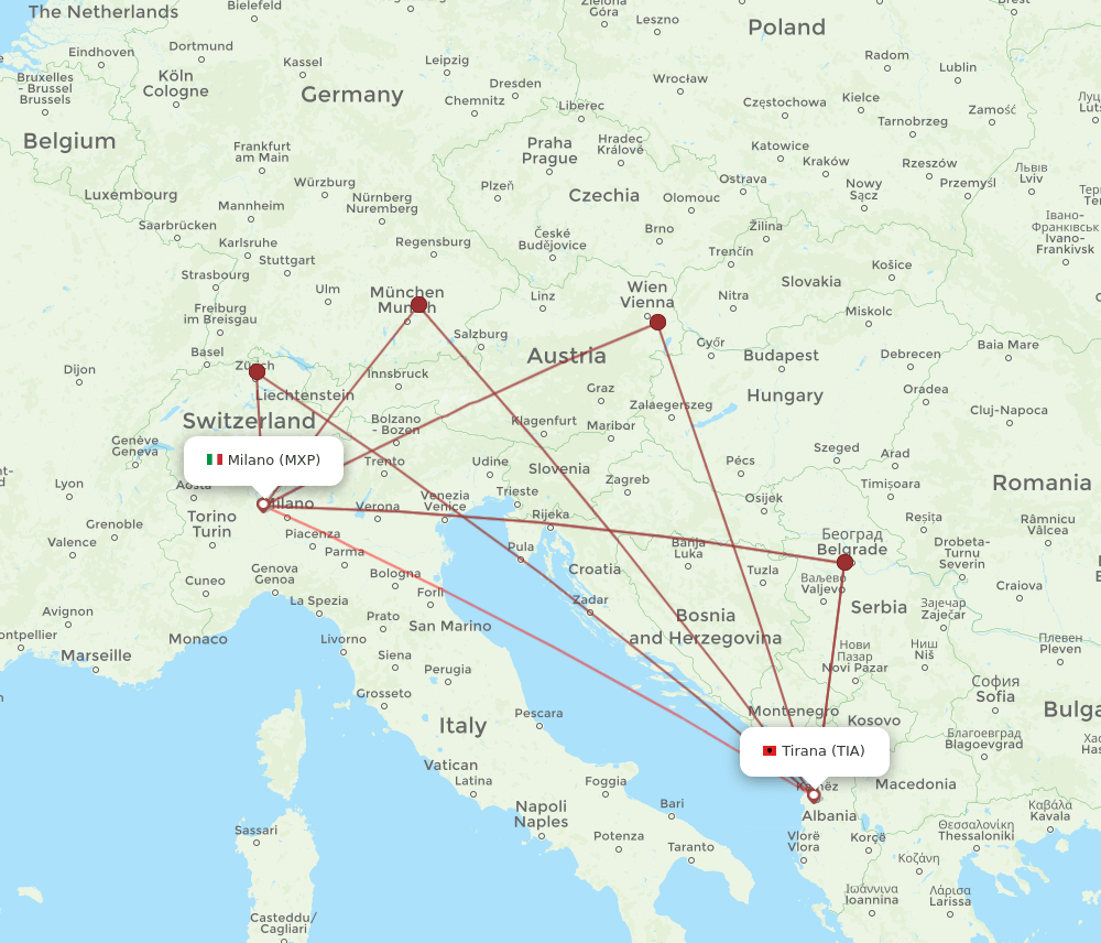 TIA to MXP flights and routes map