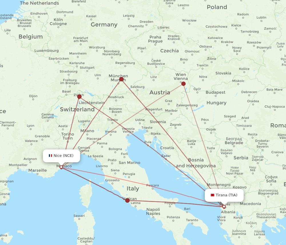 TIA-NCE flight routes