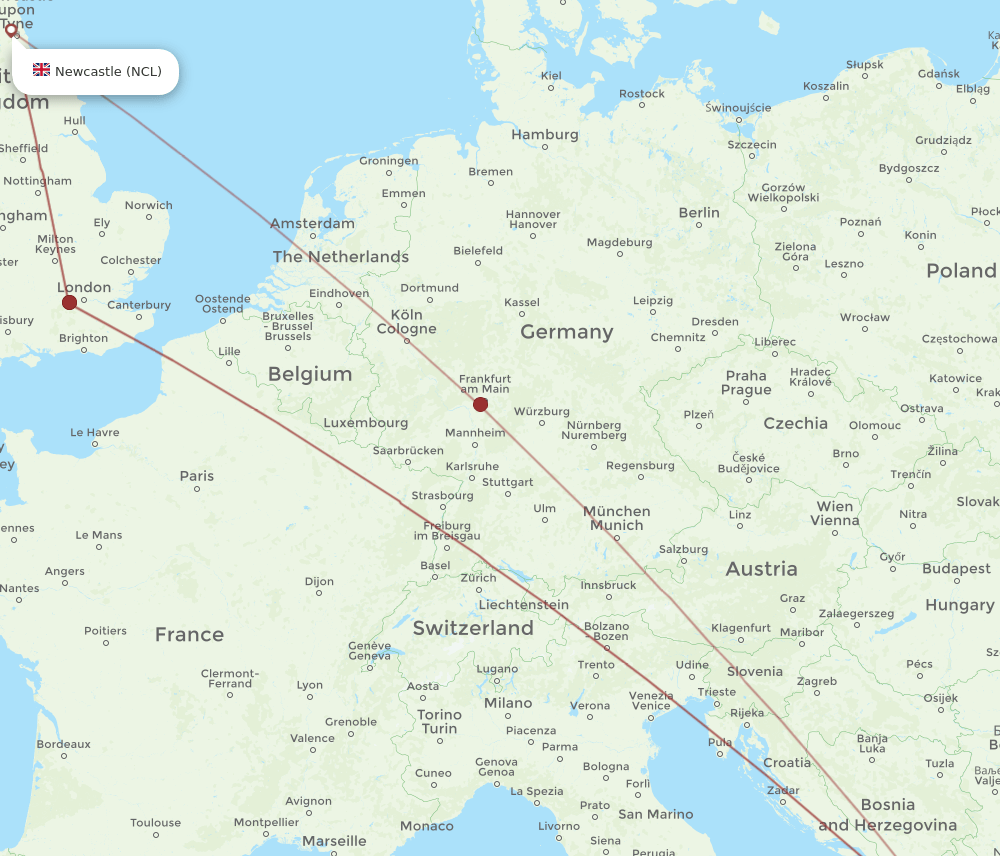 TIA to NCL flights and routes map