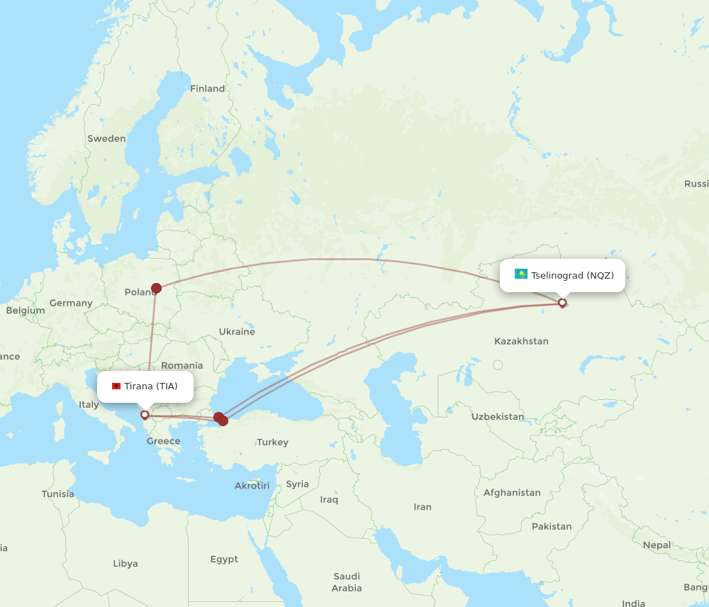 TIA to NQZ flights and routes map