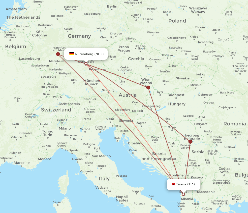 TIA-NUE flight routes