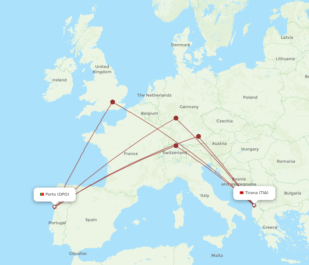 TIA-OPO flight routes