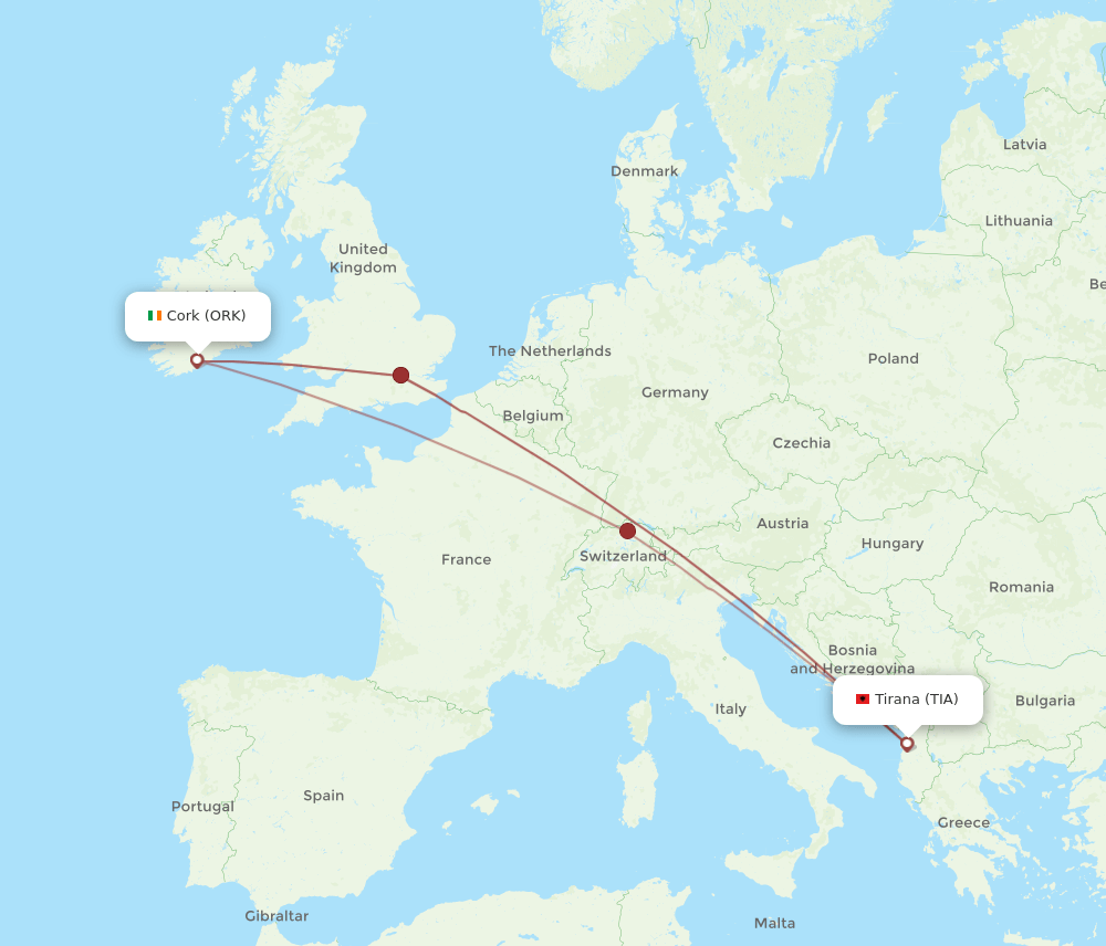 TIA-ORK flight routes