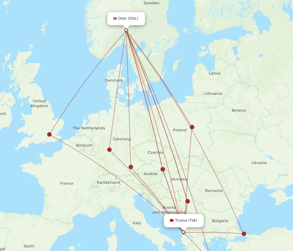 TIA to OSL flights and routes map