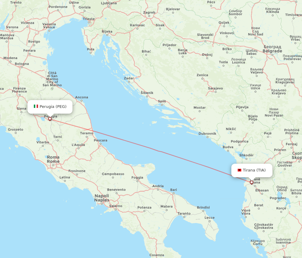 TIA to PEG flights and routes map