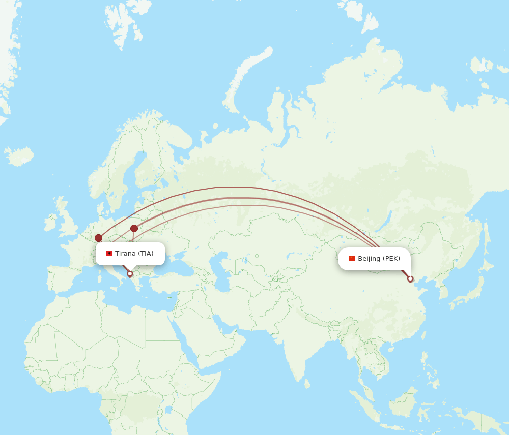 TIA-PEK flight routes