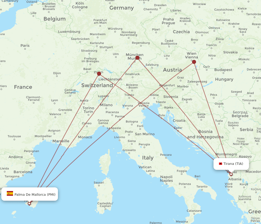 TIA-PMI flight routes