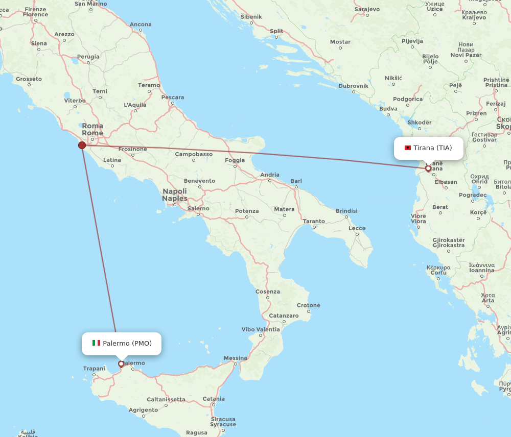 TIA to PMO flights and routes map