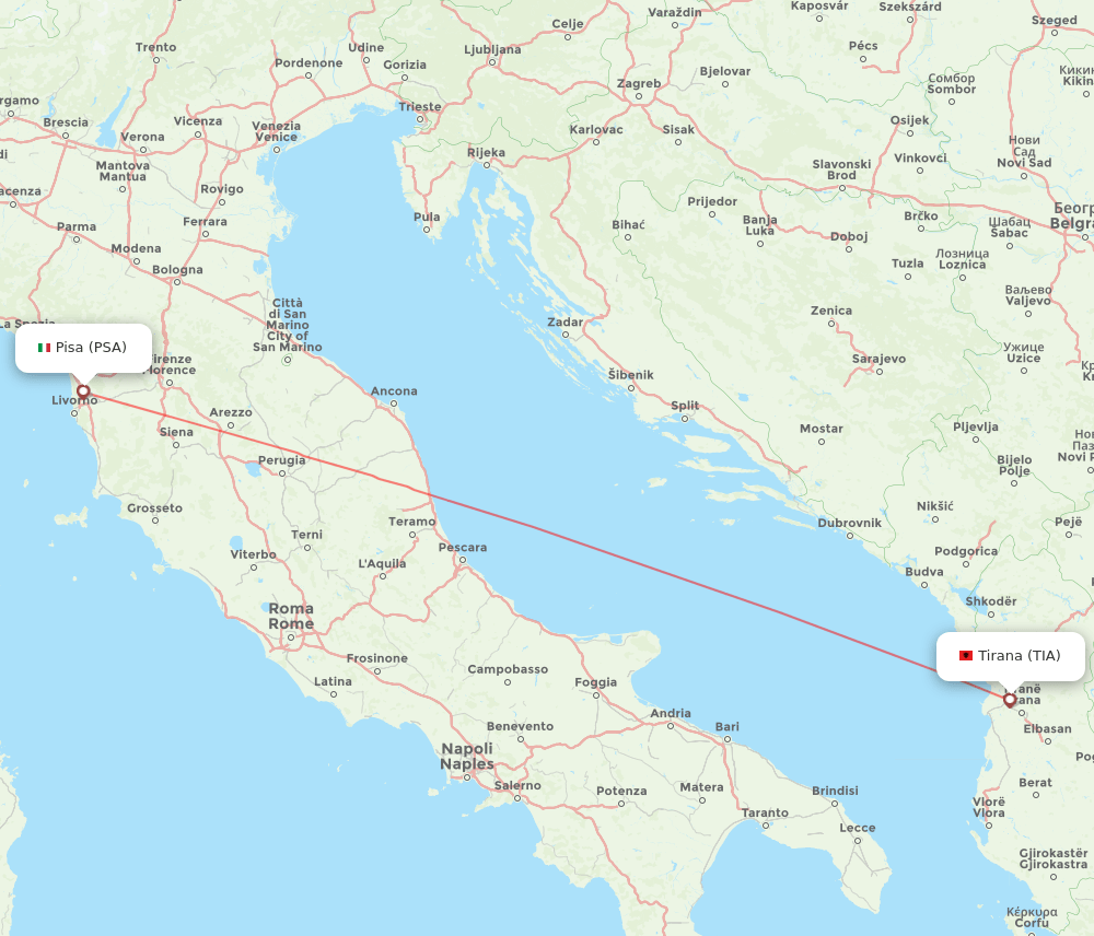 Tirana - Pisa route map and flight paths