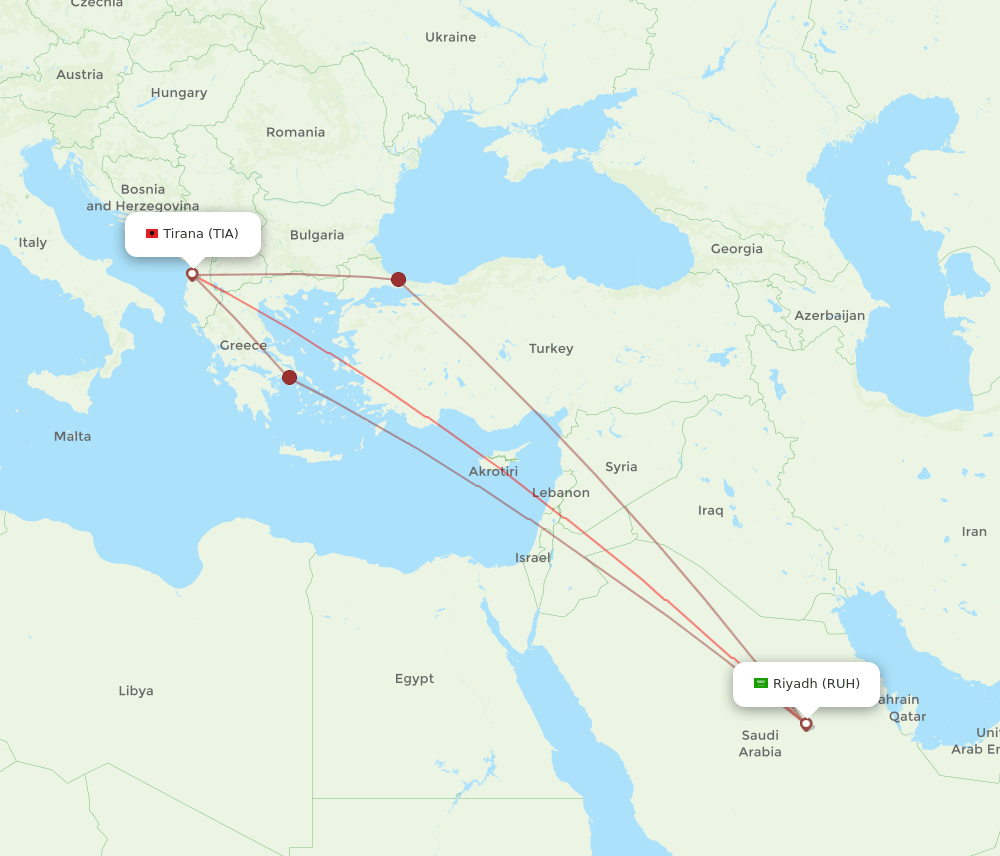 TIA-RUH flight routes