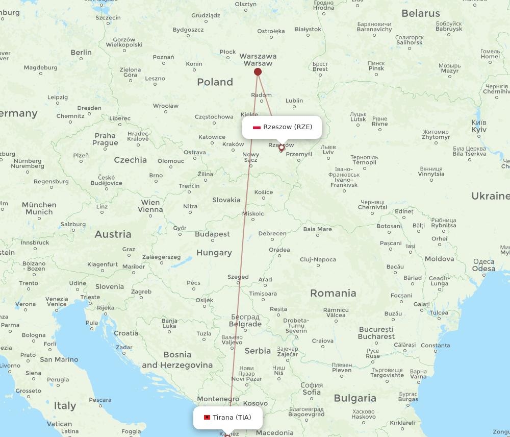 TIA-RZE flight routes