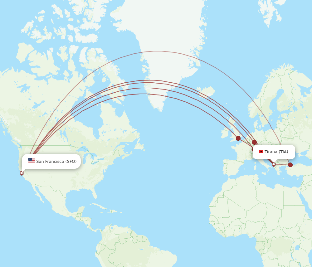 TIA-SFO flight routes