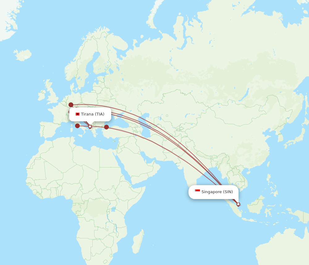 TIA-SIN flight routes