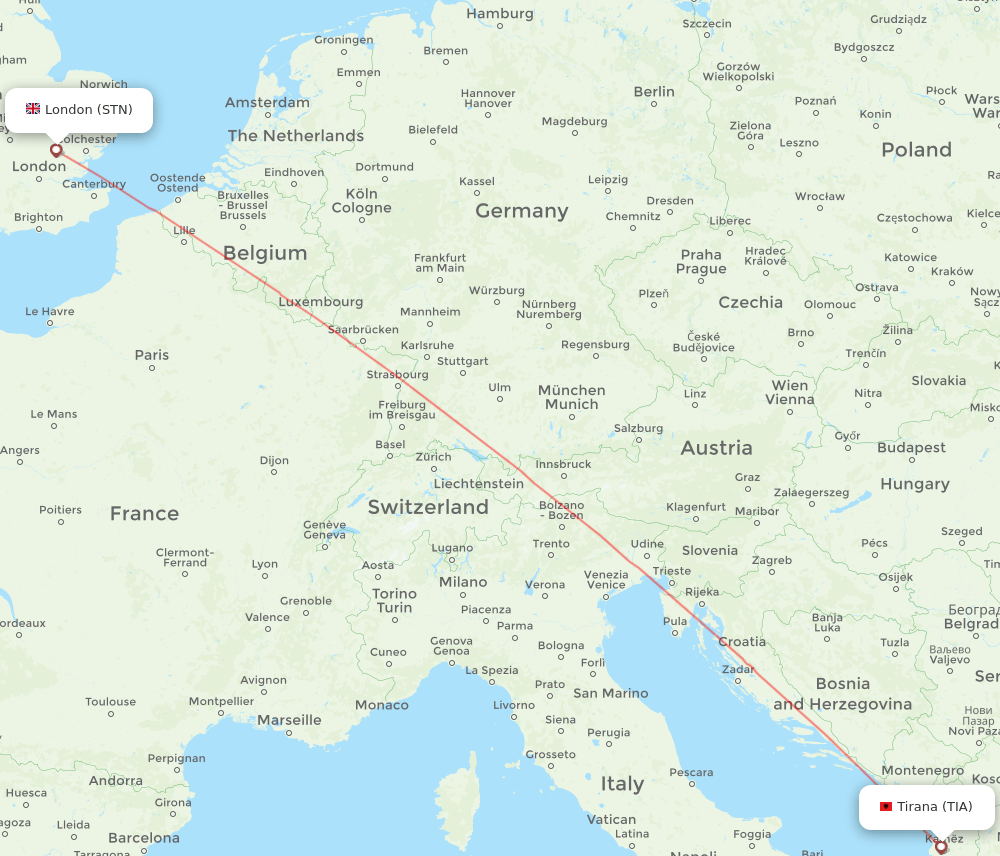 TIA-STN flight routes