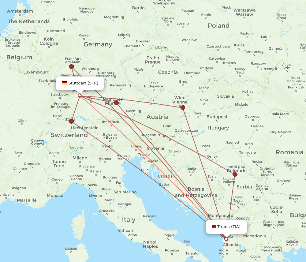 TIA-STR flight routes