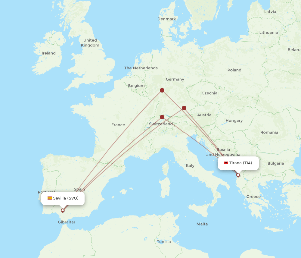 TIA-SVQ flight routes