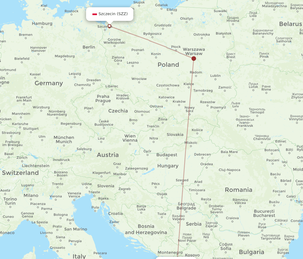 TIA-SZZ flight routes
