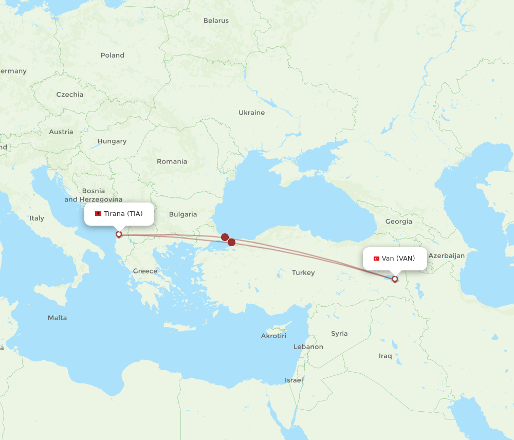 TIA-VAN flight routes