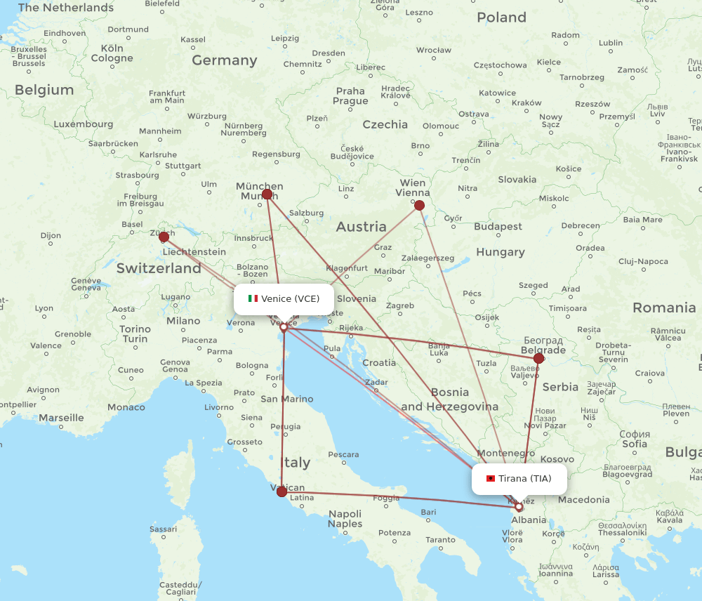 TIA to VCE flights and routes map