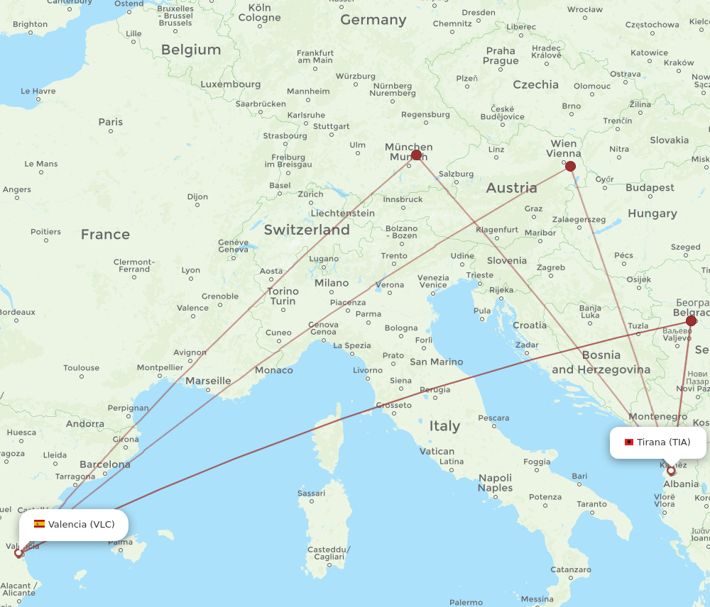 TIA-VLC flight routes