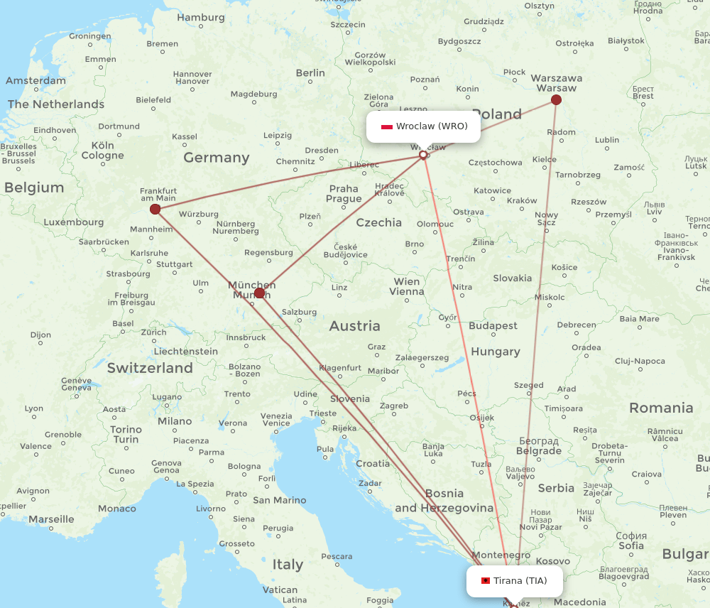 TIA-WRO flight routes