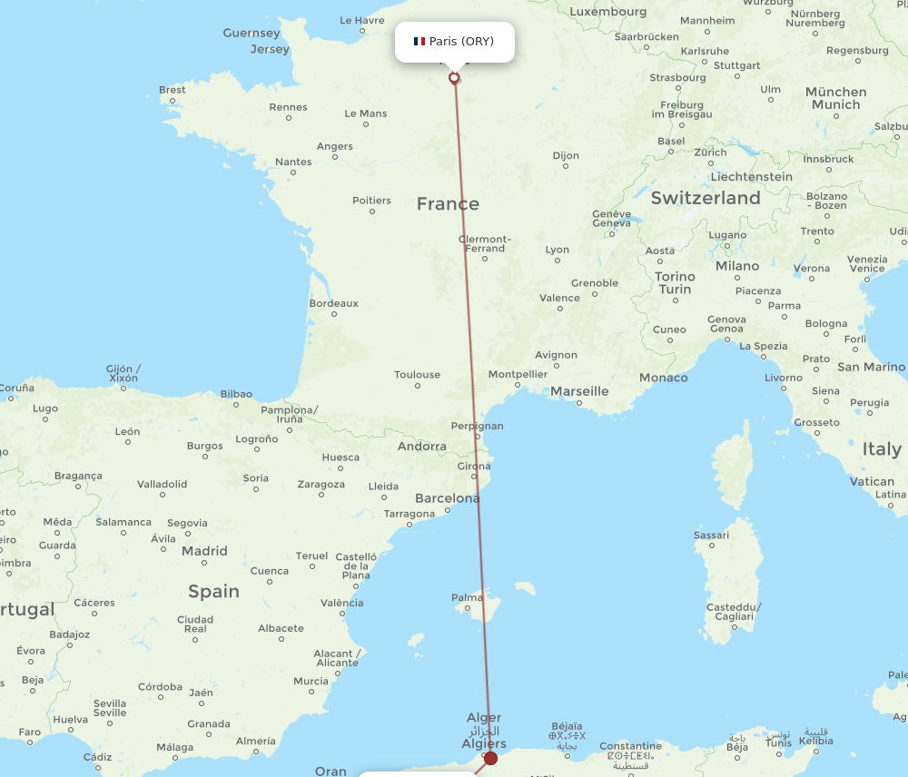 TID to ORY flights and routes map