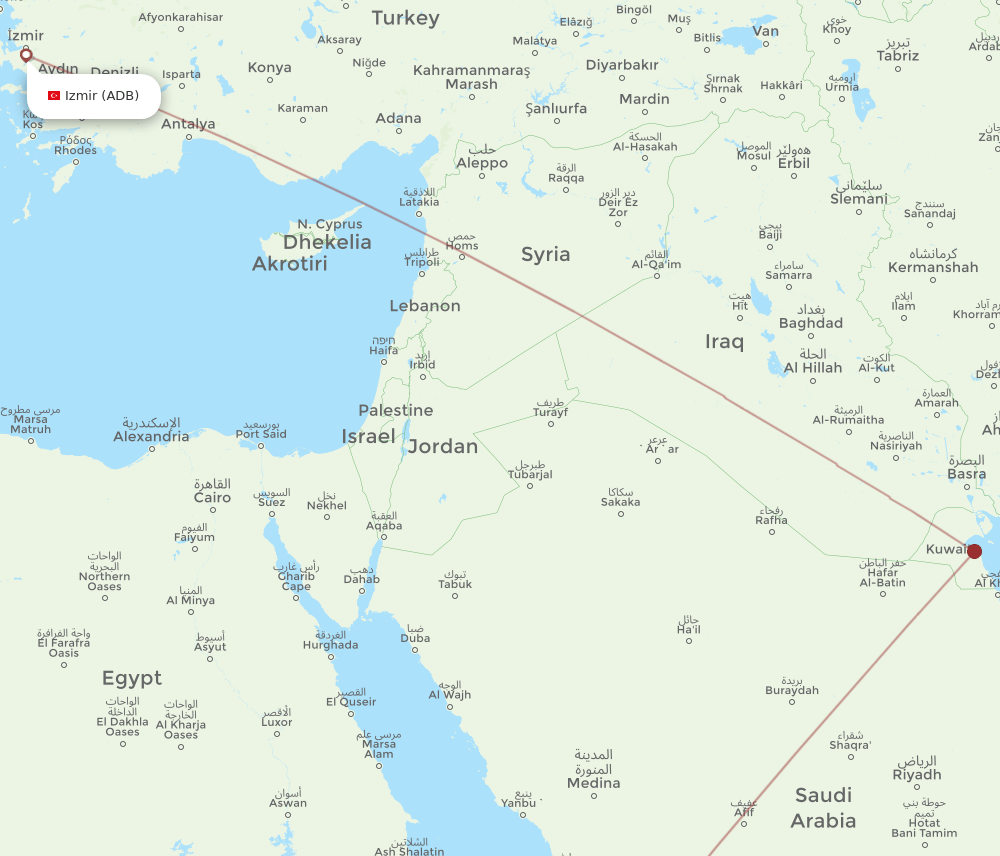 ADB to TIF flights and routes map