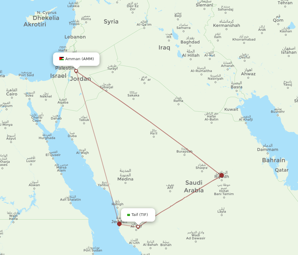 TIF to AMM flights and routes map