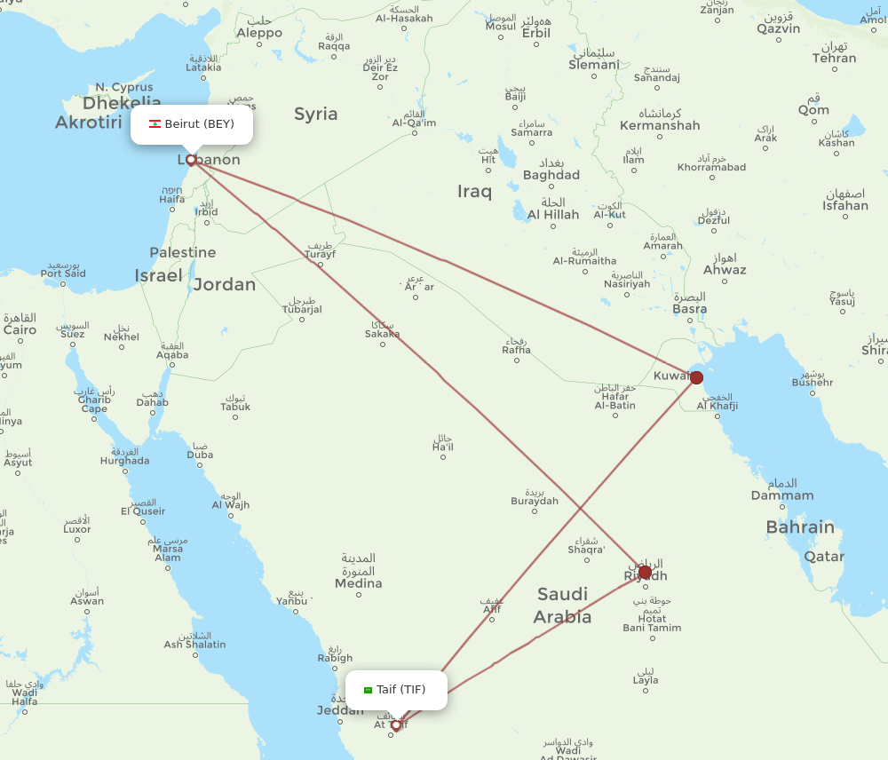 TIF-BEY flight routes