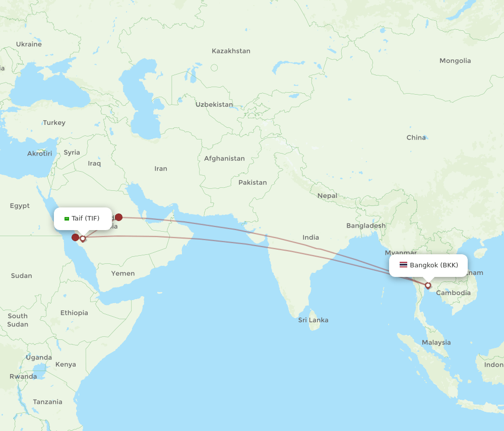 TIF to BKK flights and routes map