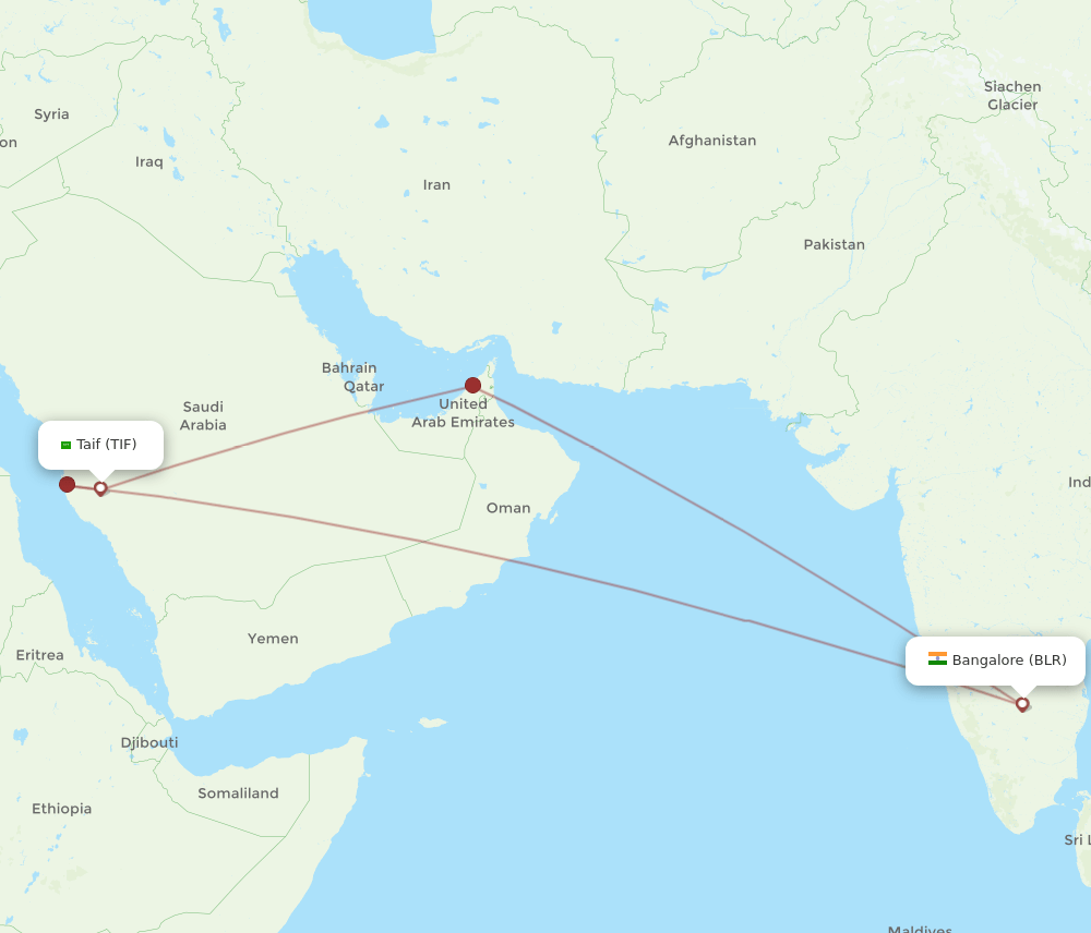 Bengaluru - Taif route map and flight paths