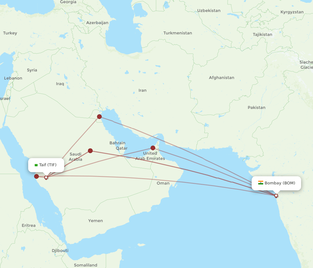 TIF-BOM flight routes