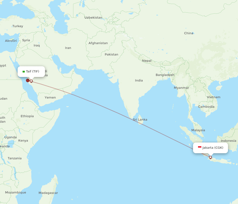 TIF to CGK flights and routes map