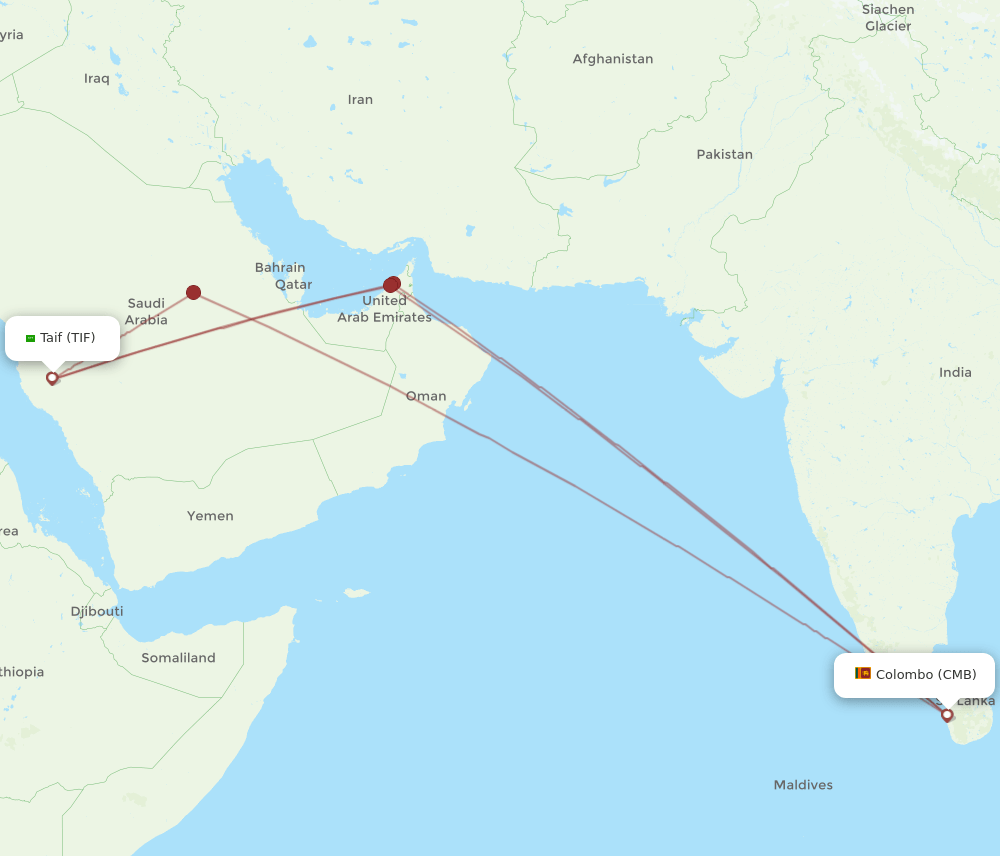 TIF to CMB flights and routes map