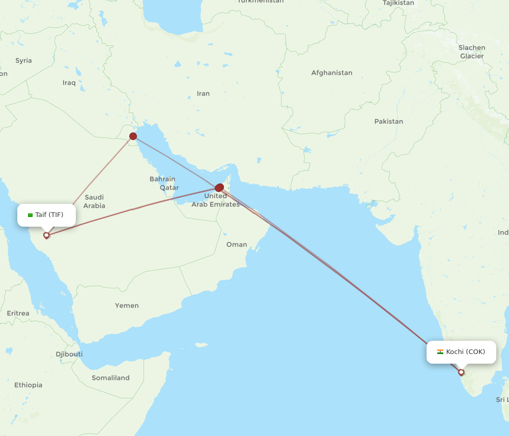 TIF-COK flight routes