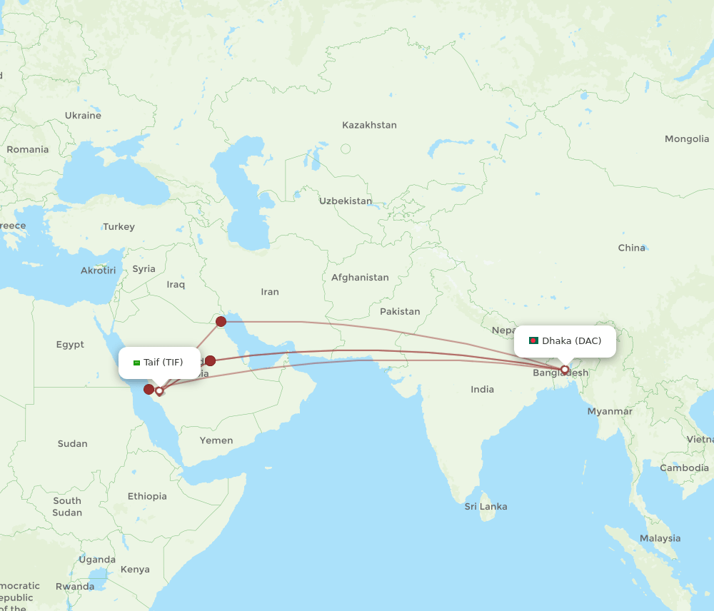 TIF to DAC flights and routes map