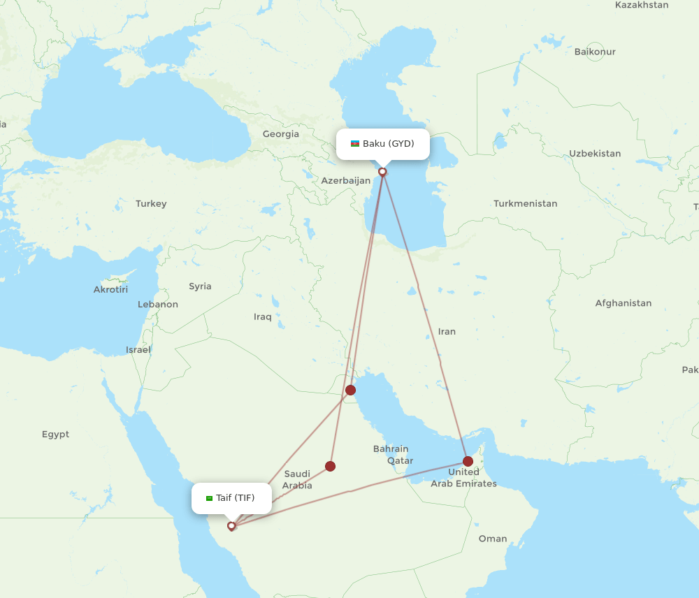 TIF to GYD flights and routes map