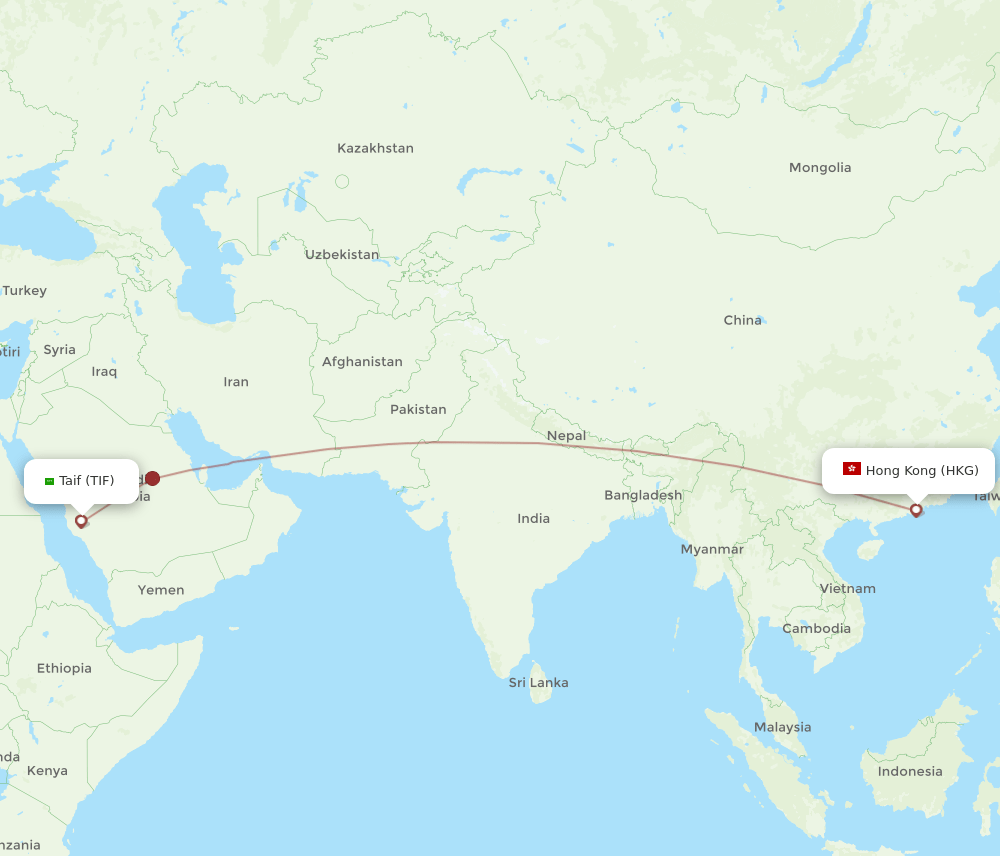 Hong Kong - Taif route map and flight paths