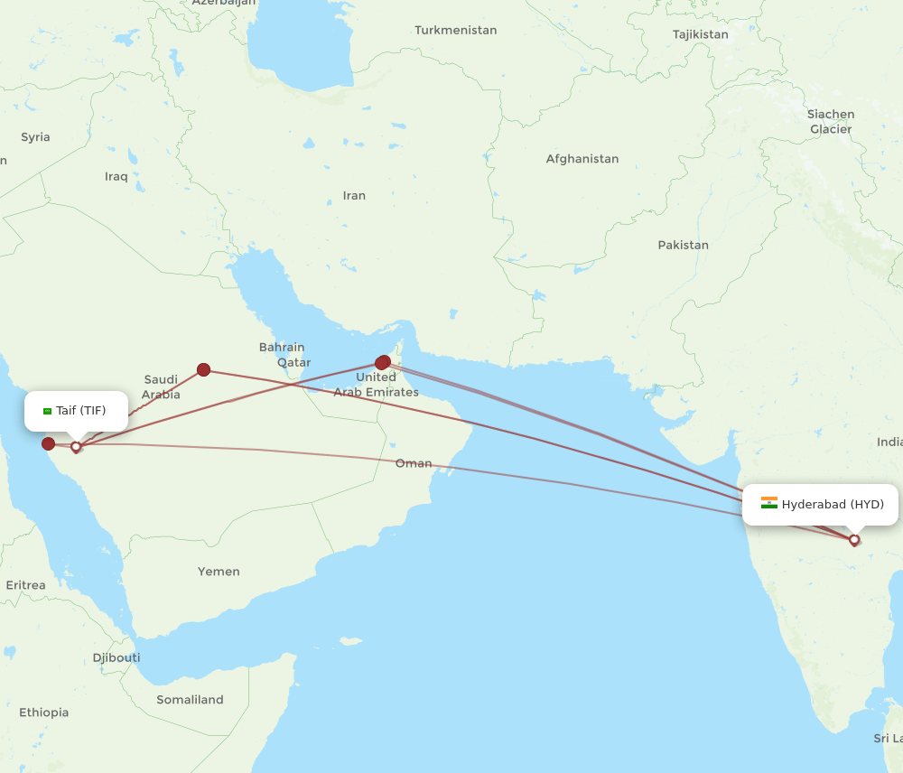 TIF-HYD flight routes