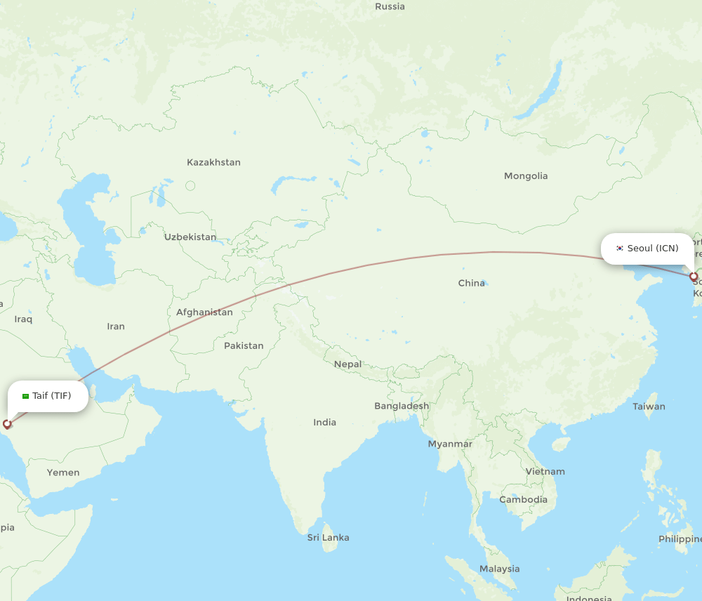 TIF-ICN flight routes