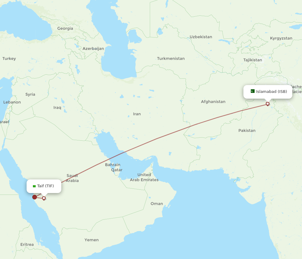TIF to ISB flights and routes map