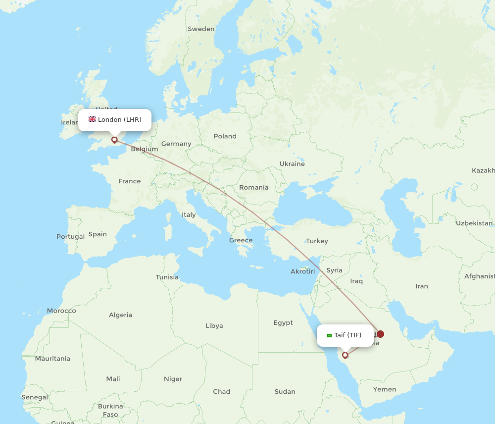 TIF-LHR flight routes