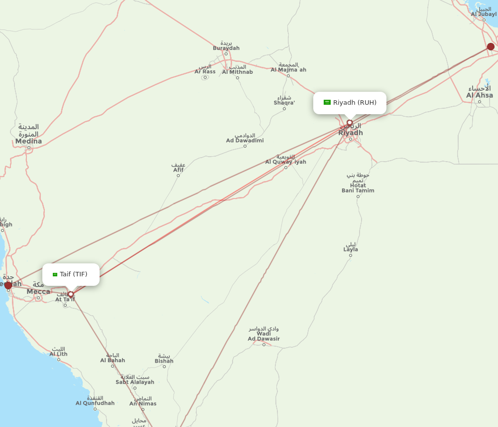 TIF to RUH flights and routes map