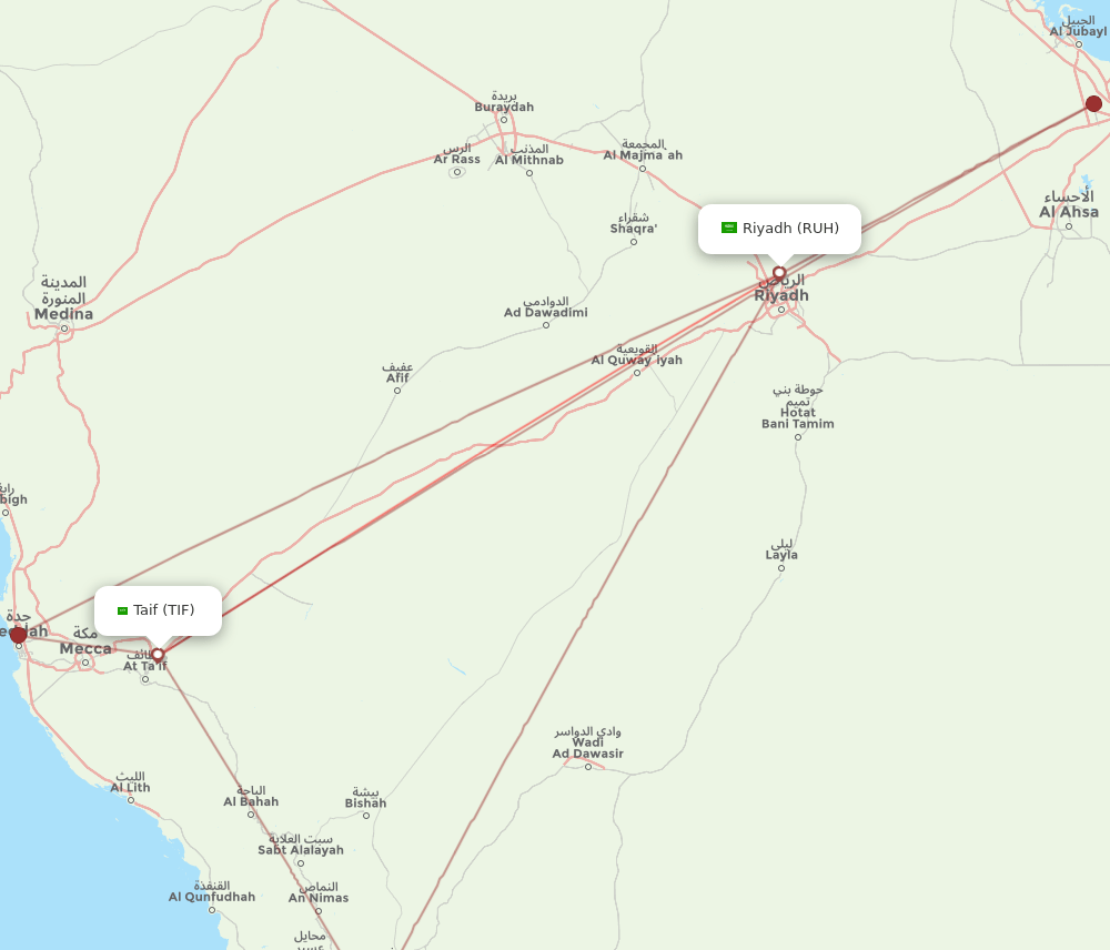 TIF to RUH flights and routes map