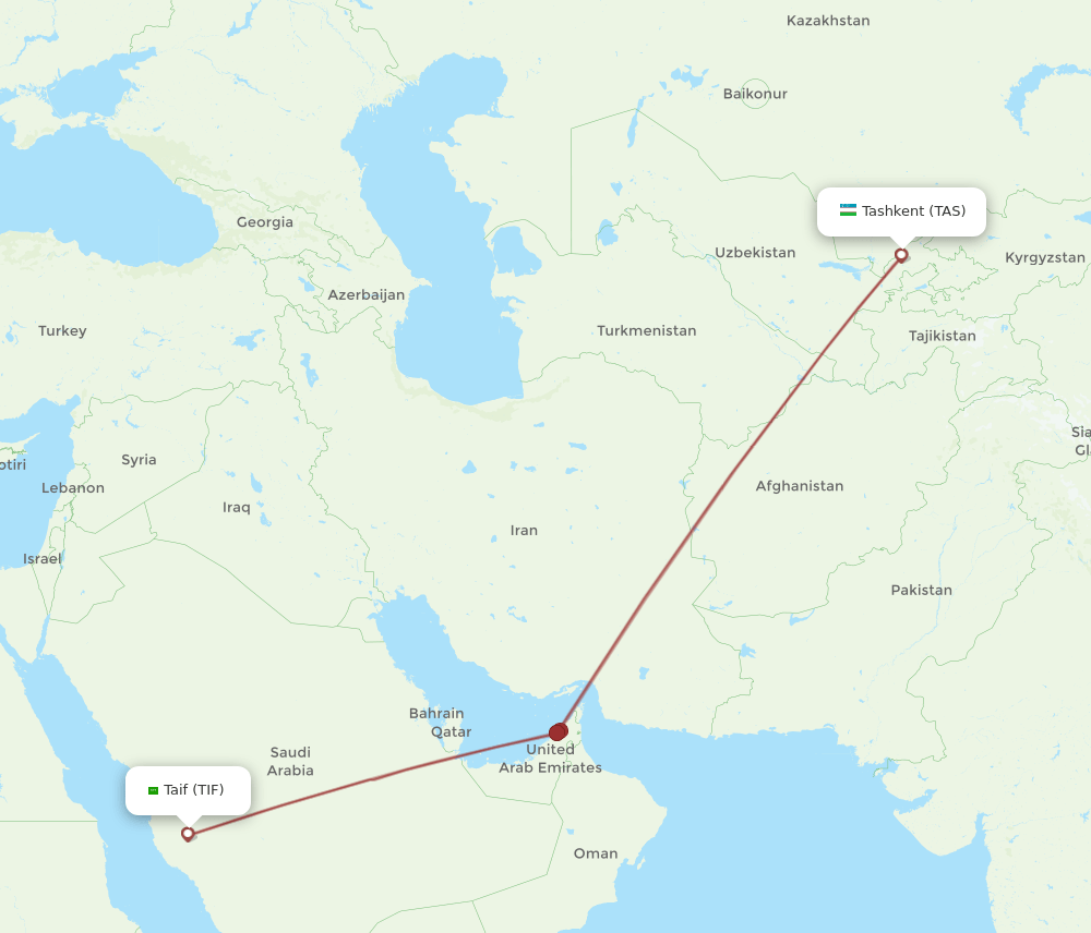 TIF to TAS flights and routes map