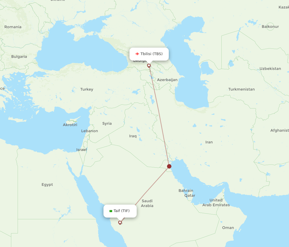 TIF to TBS flights and routes map