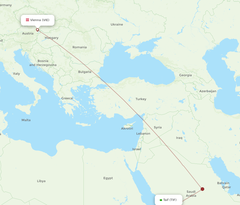 Vienna - Taif route map and flight paths