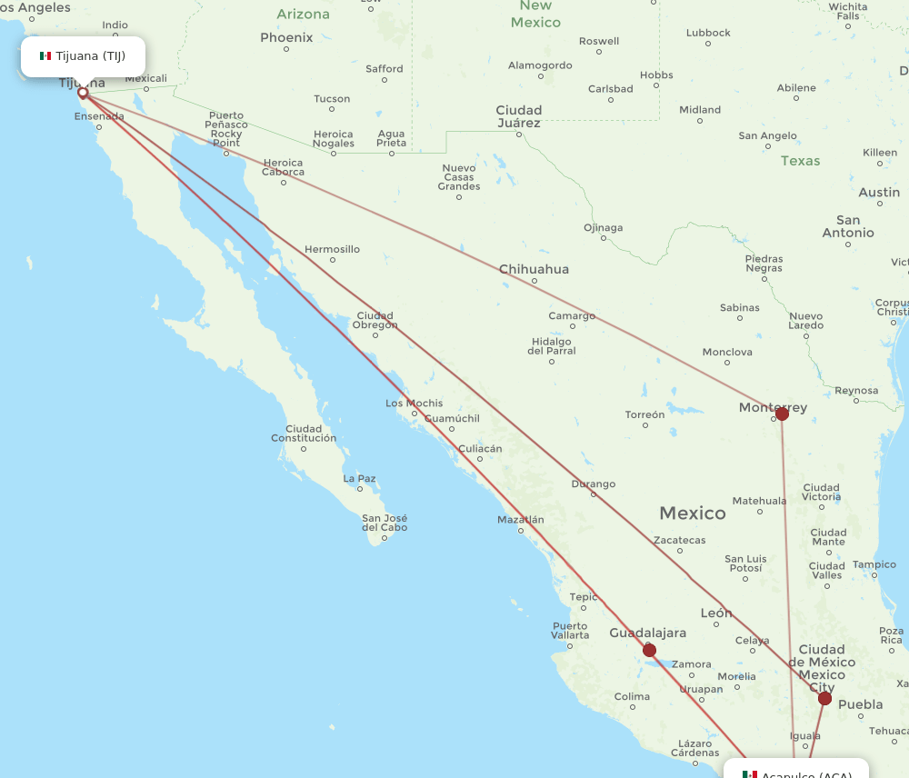 TIJ to ACA flights and routes map